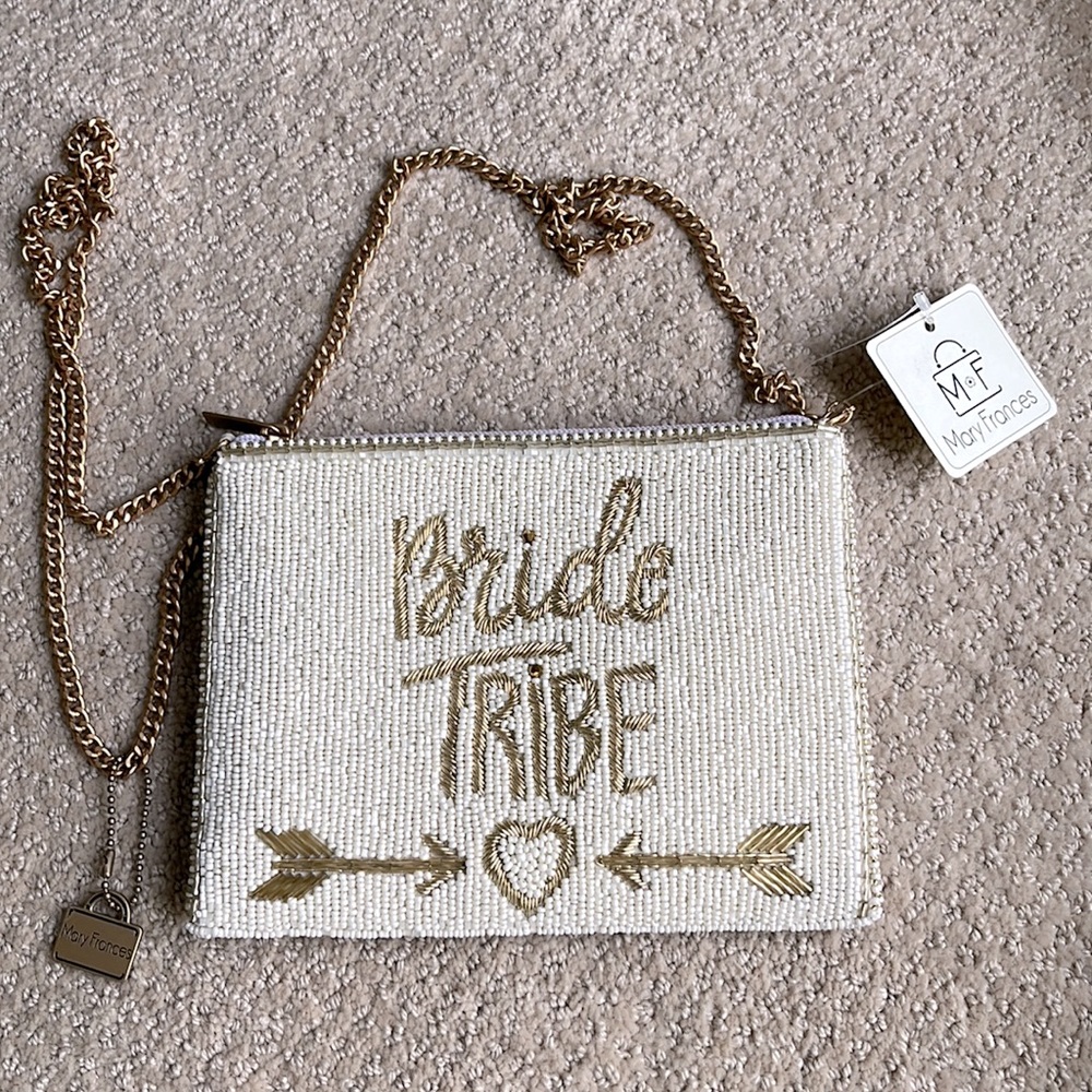 Signed Mary Frances Bribe Tribe White Wedding Zip Beaded Handbag Summer 2020 NEW
